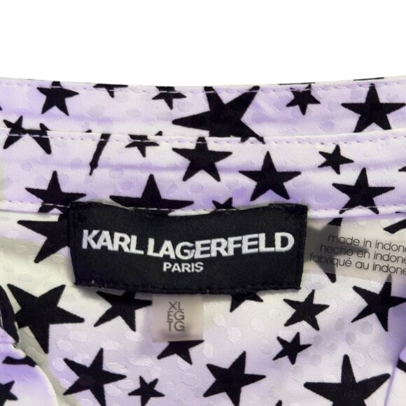 Karl Lagerfeld Paris Womens Star Print Button-Down Blouse 3/4 Sleeves - Picture 7 of 11